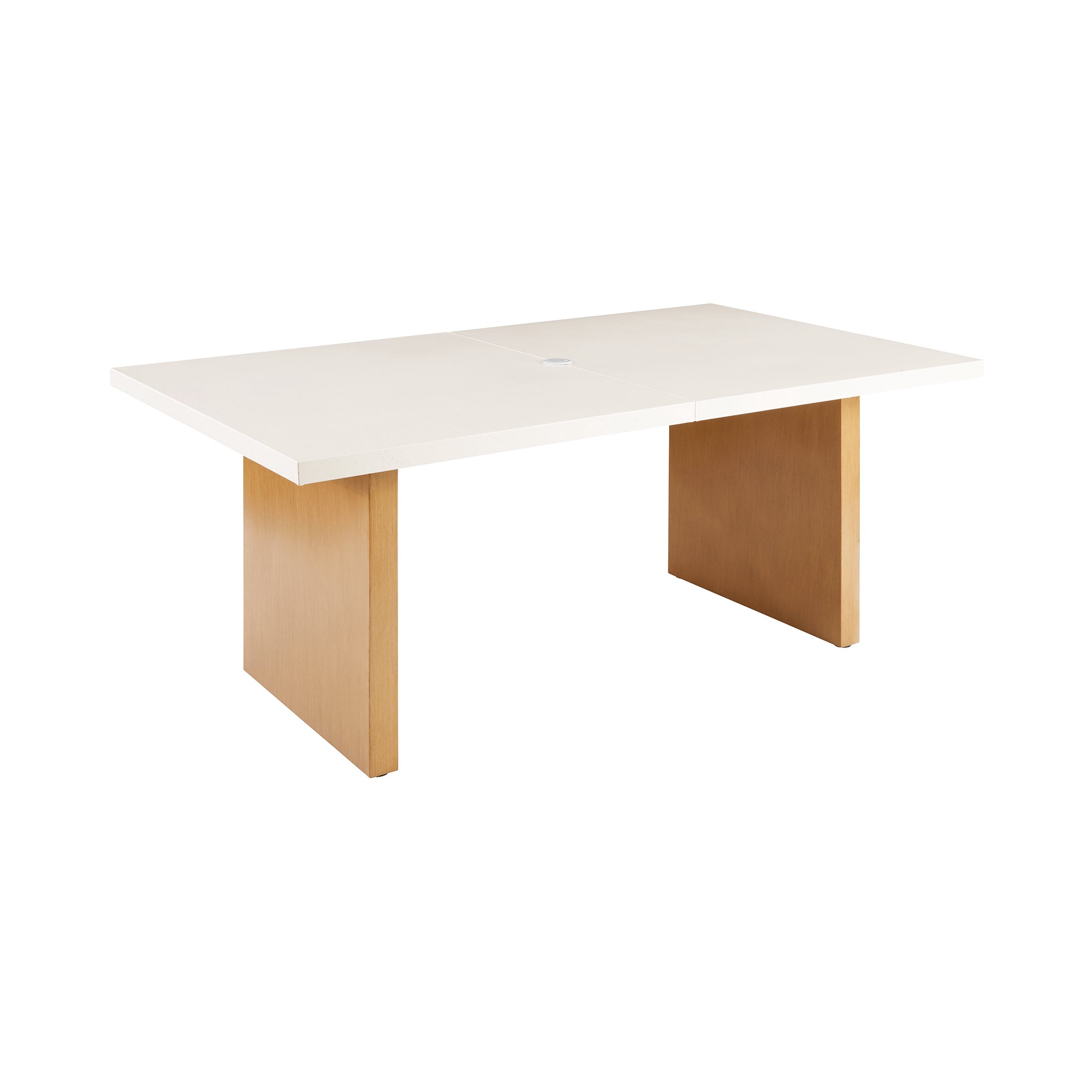 Better Homes & Gardens Vista Steel Metal Top Outdoor Dining Table, Cream Stone Metal Top with Teak Legs