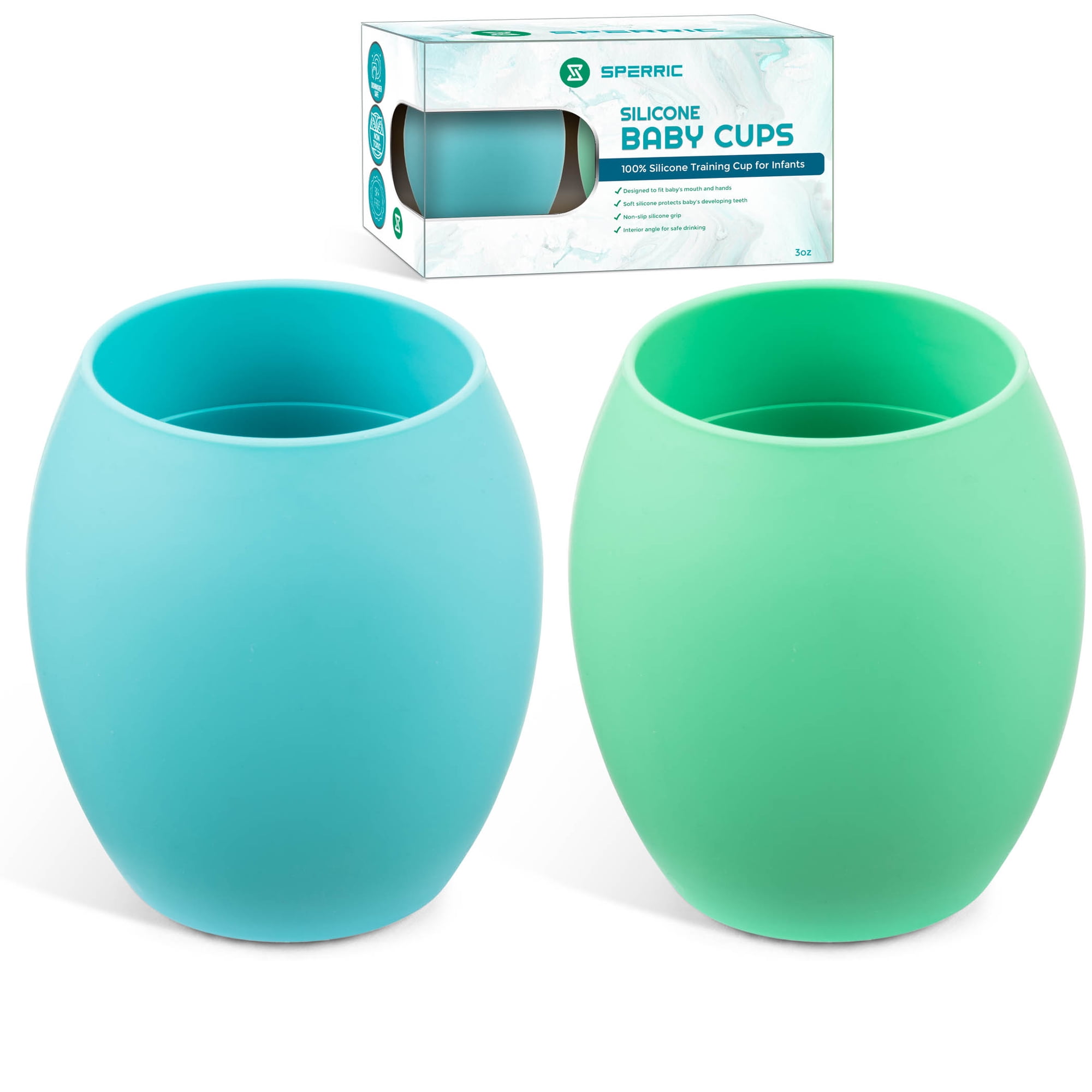 Silicone Baby Cup for Toddler’s First Stage Training, Developed by Feeding Specialist to Fit Baby’s Mouth and Hands 3 OZ (Blue)