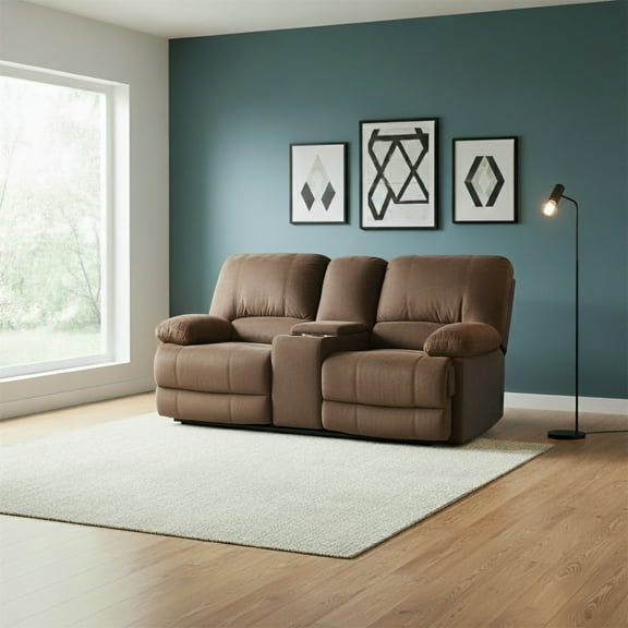 AC Pacific Kevin Brown Dual Reclining Polyester 2-Seat Love Seat