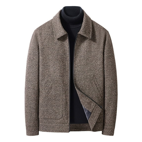 Ptauao Men's Fleece Full Zip Jacket Wool Blend Turndown Collar Jackets Soft Warm Windproof Casual Coats with Pockets