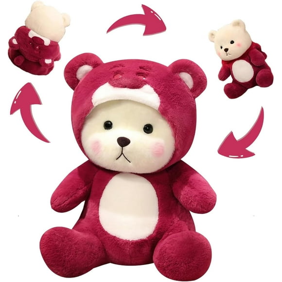 Ours en Peluche Fraise Rose Mignon Ours en Peluche Croisé, Ours en Peluche Fraise Doux, Oreiller en Peluche Câlin Cadeaux pour Enfants 40cm Meilleur Cadeau pour Amis Enfants
