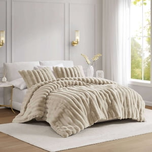 Cotton Bedding Set Faux Fur Ribbed Comforter Set Full/Queen Comforter Set