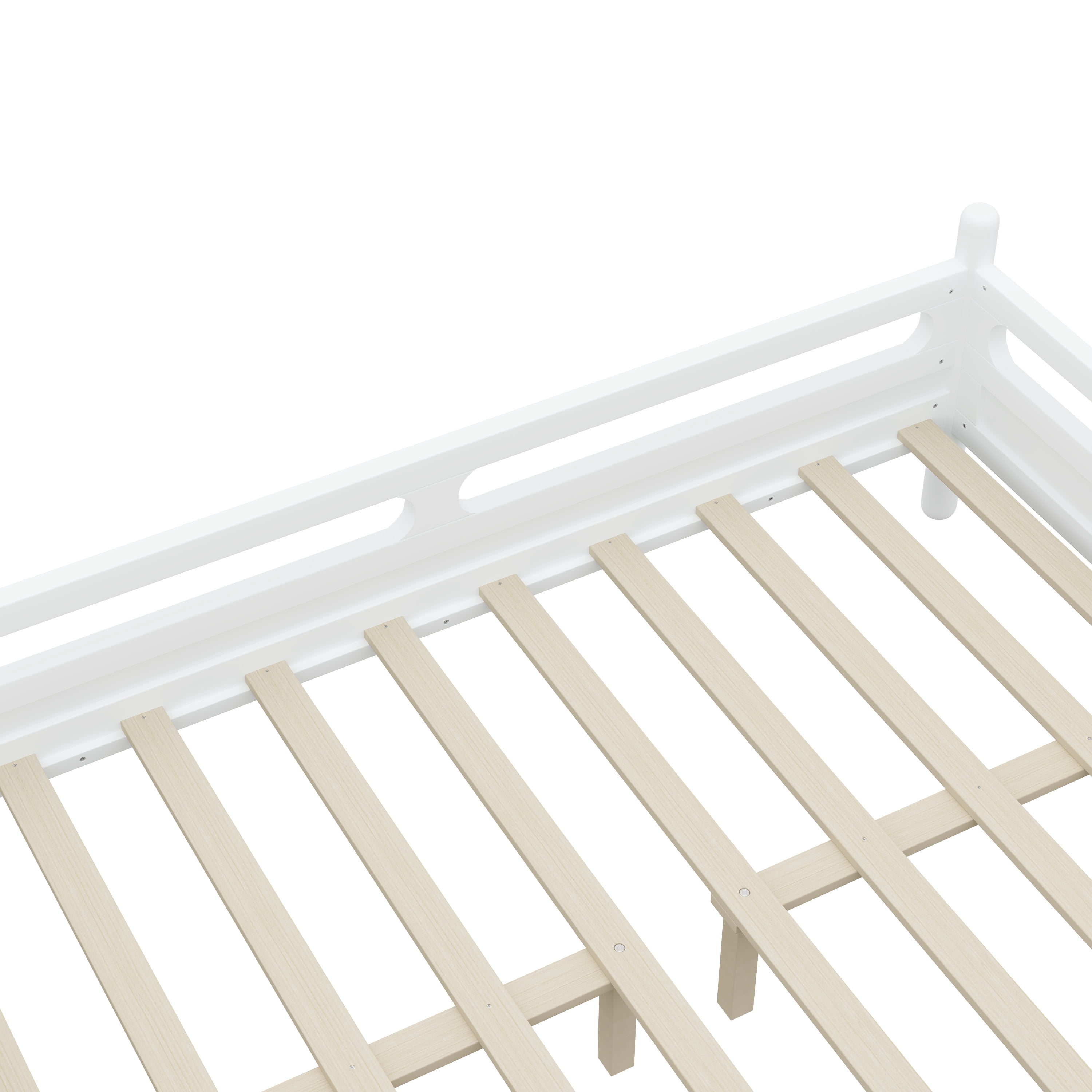 Euroco Wood Full Size Platform Bed, Low Profile Bed with Guardrails and Slats Support, White
