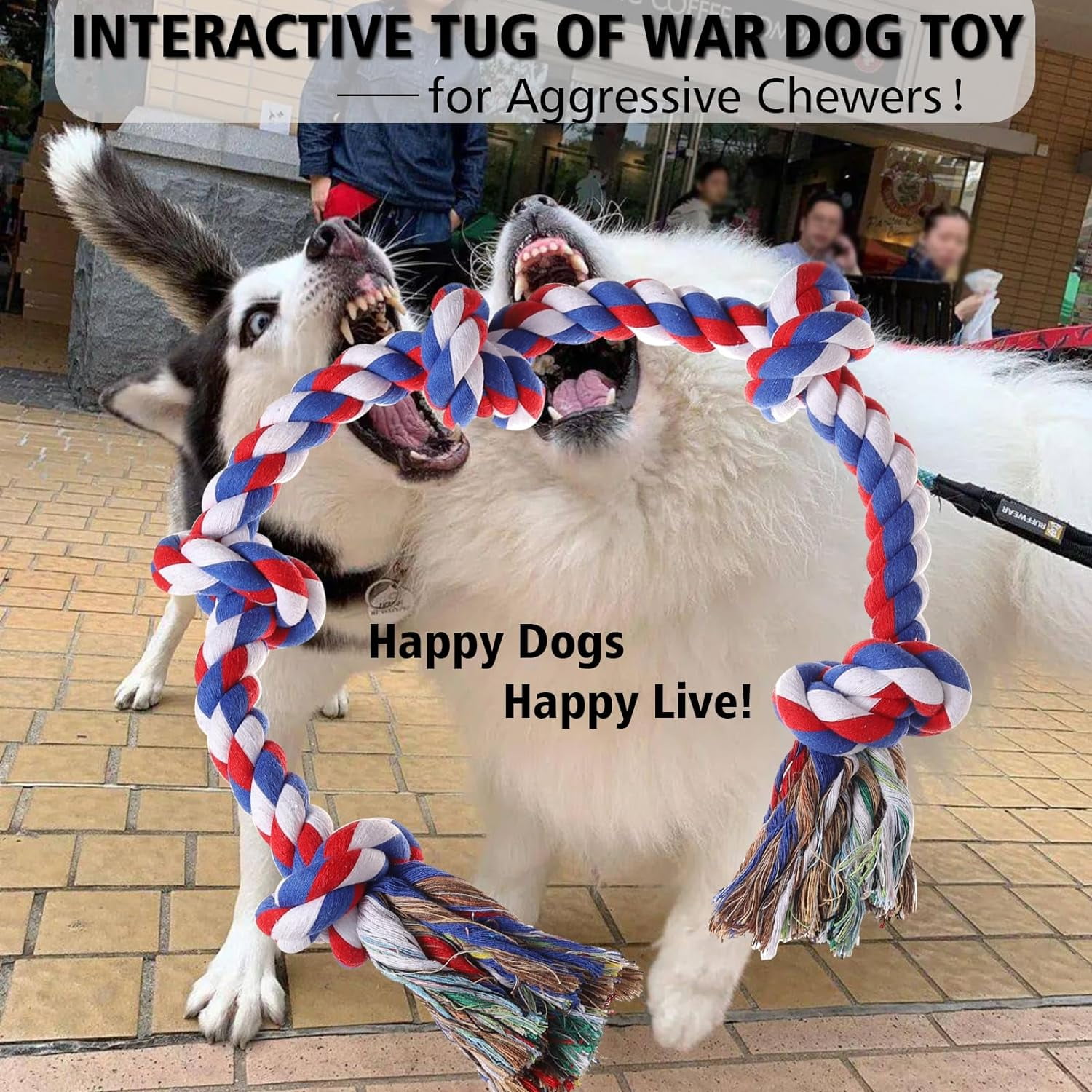 Dog Rope Toys for Large Dogs Aggressive Chewers, Dog Chew Toys for Large Breed Indestructible, Heavy Duty Tough 3 Feet 5 Knots Dog Toy, Sturdy Rope toy for Dogs Tug of War Dog Toy Teeth Cleaning