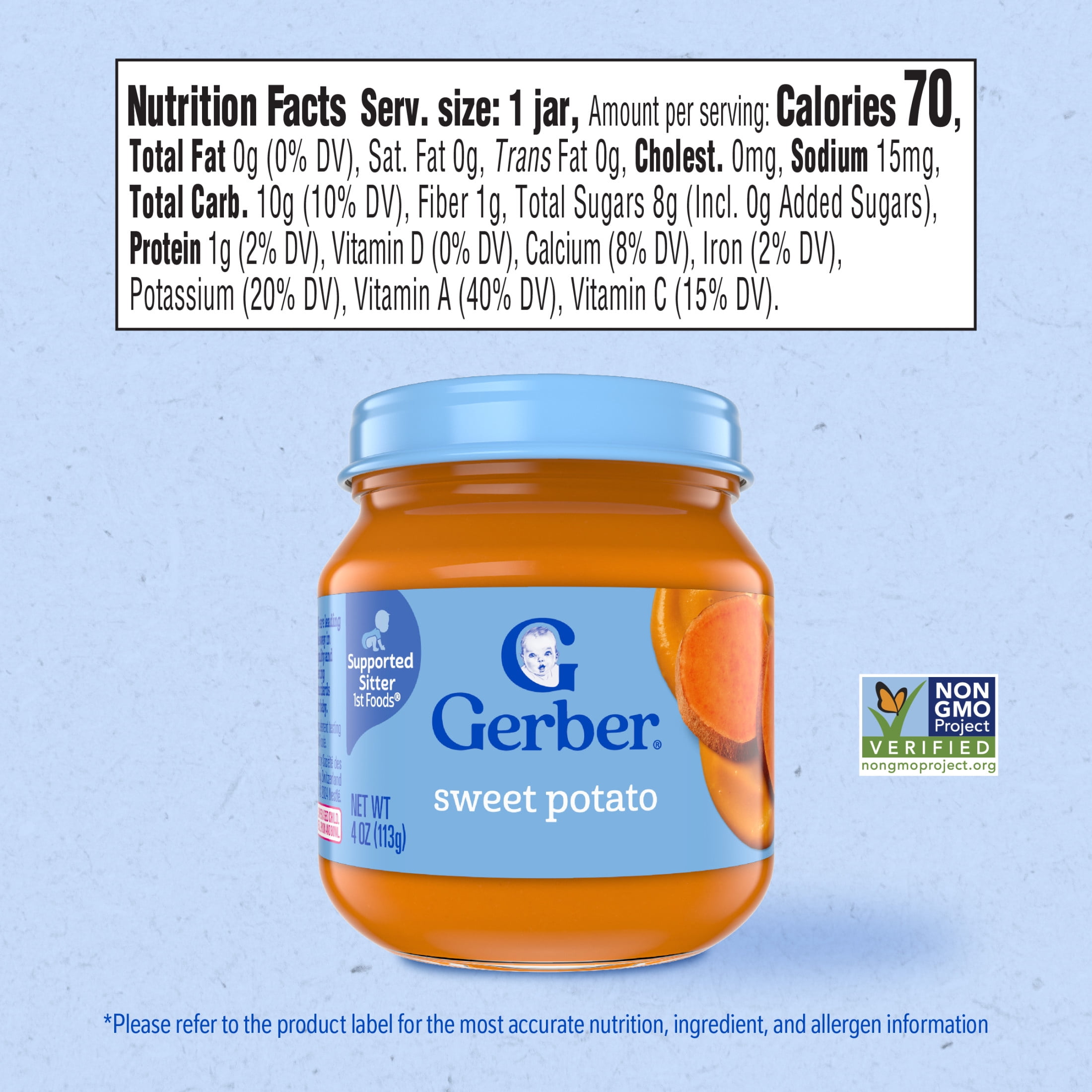 (3 pack) Gerber 1st Foods Natural for Baby Baby Food, Sweet Potato, 4 oz Jar