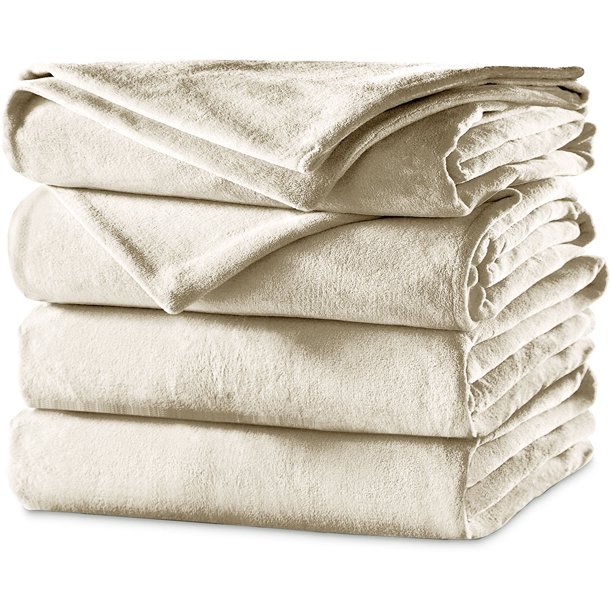 Sunbeam Heated Electric Blanket Velvet Plush Twin Size Seashell