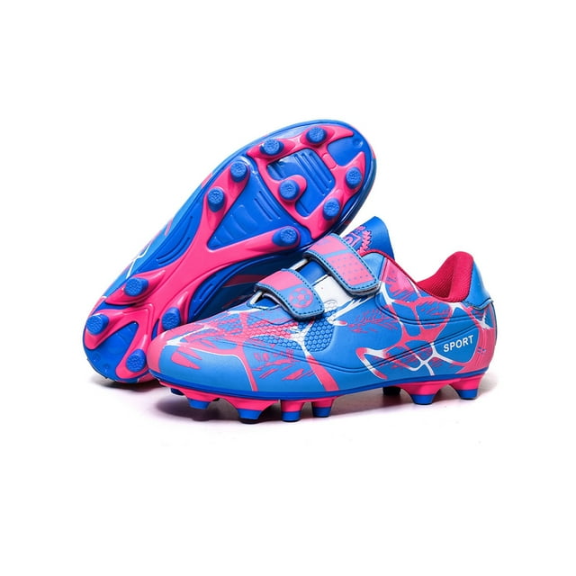 Innerwin Chaussures de Soccer pour Enfants à Bout Rond Crampons de Soccer Confort Légers Espadrilles Basses Terrain Ferme Rose (Terrain Ferme) 10C
