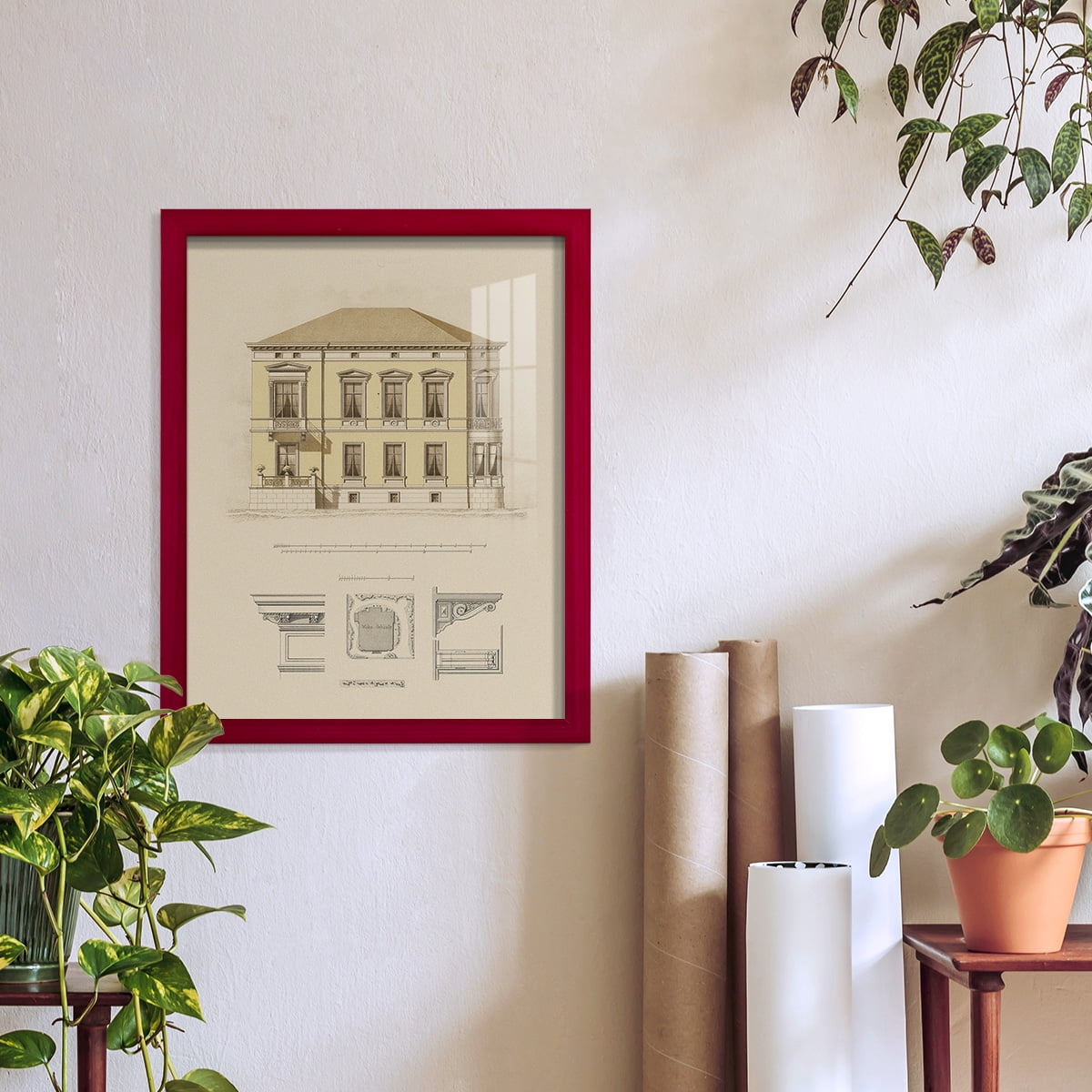 Estate and Plan VI -Framed Print w/glass-Cherry Red
