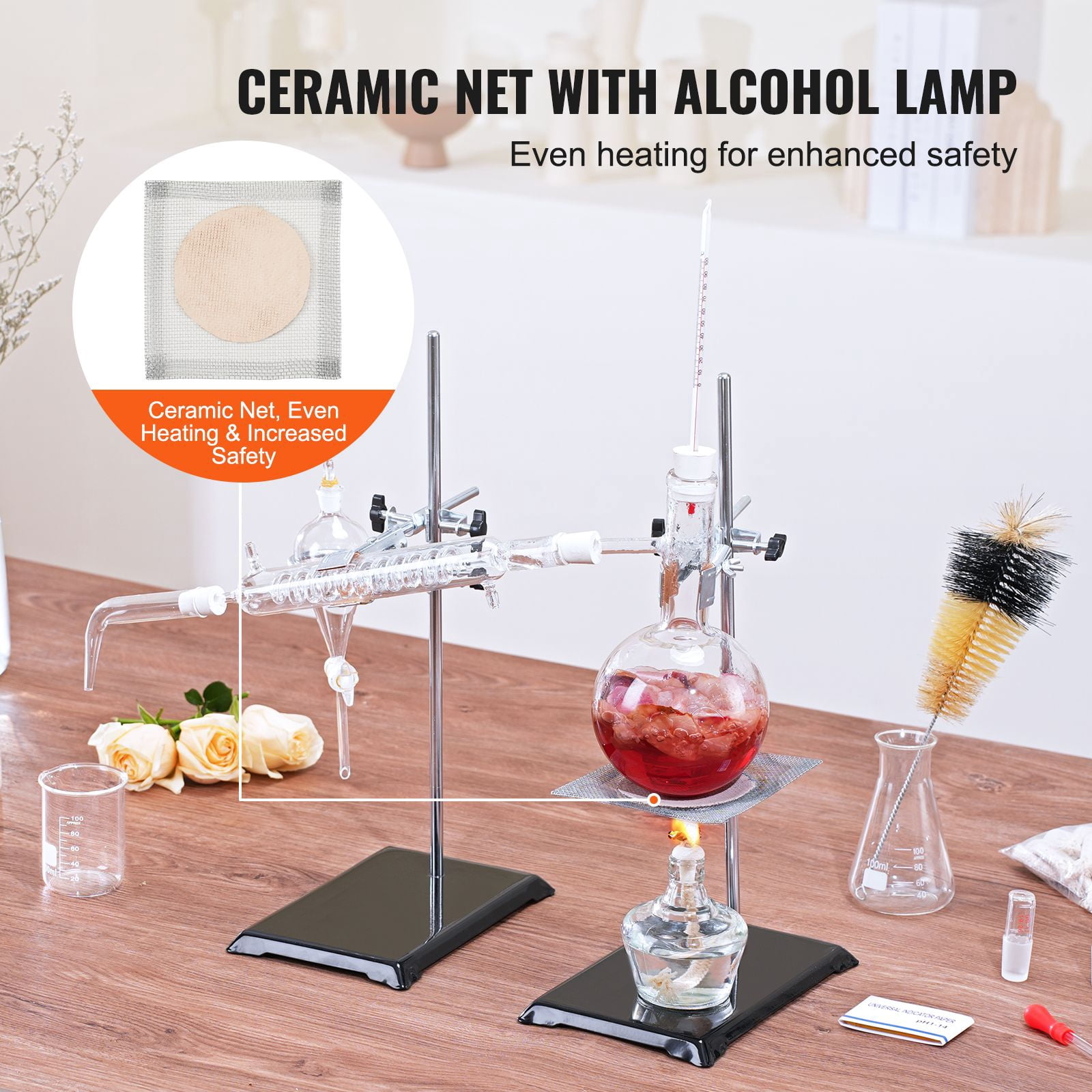 500ml Essential Oil Distillation Kit, 3.3 Boro Lab Glassware Apparatus with spirit lamp & 24/40 Joint, 28 pcs Set