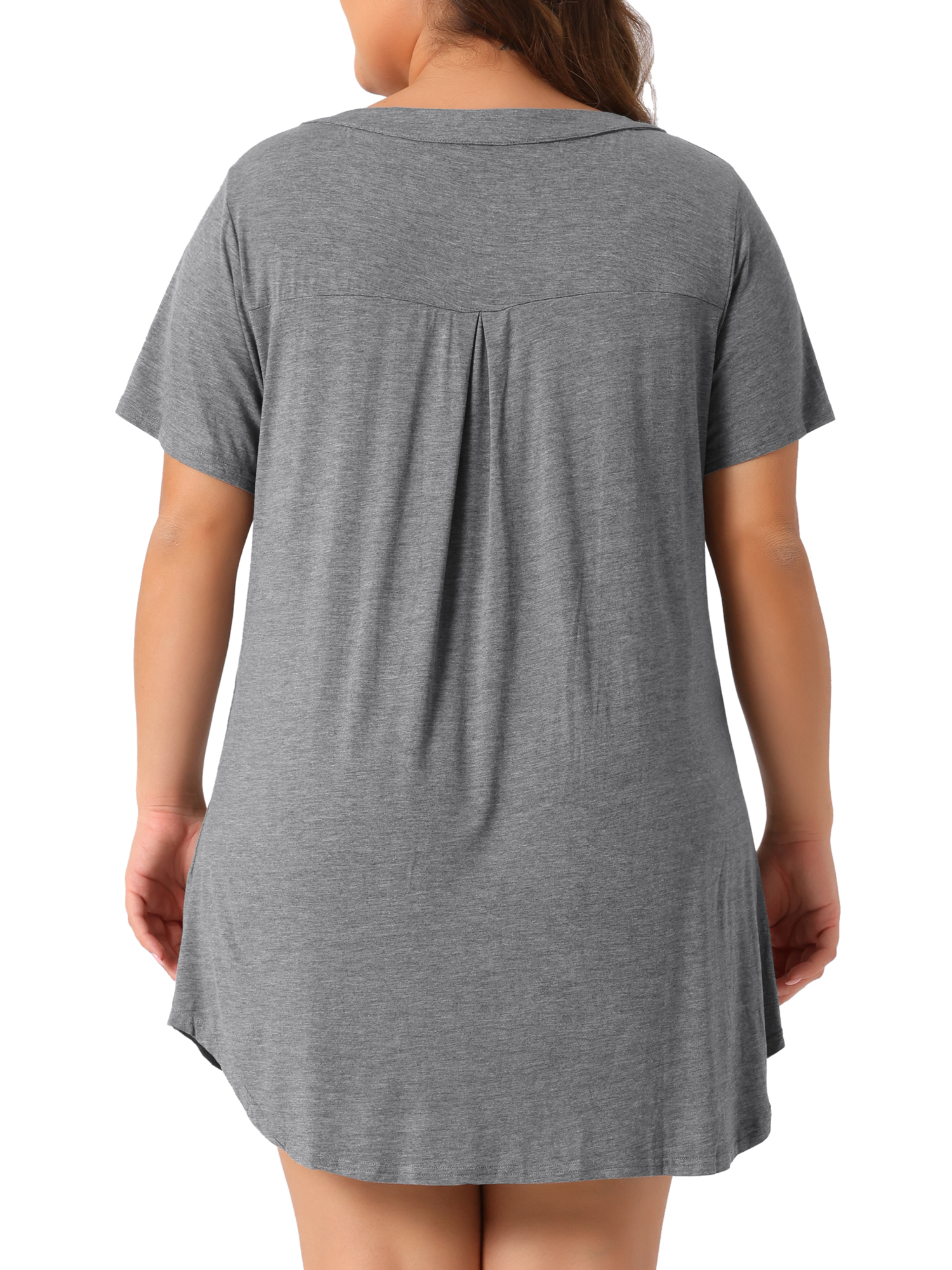 DARING DIVA Women's Plus Soft Short Sleeve Soft Button Down Nightgown 2X Gray