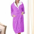 thumbnail image 2 of successthop Plus Size Flannel Robe Long for Women Fuzzy Soft Belted Long Sleepwear Stripe Bathrobe with Pockets Purple, 2 of 3