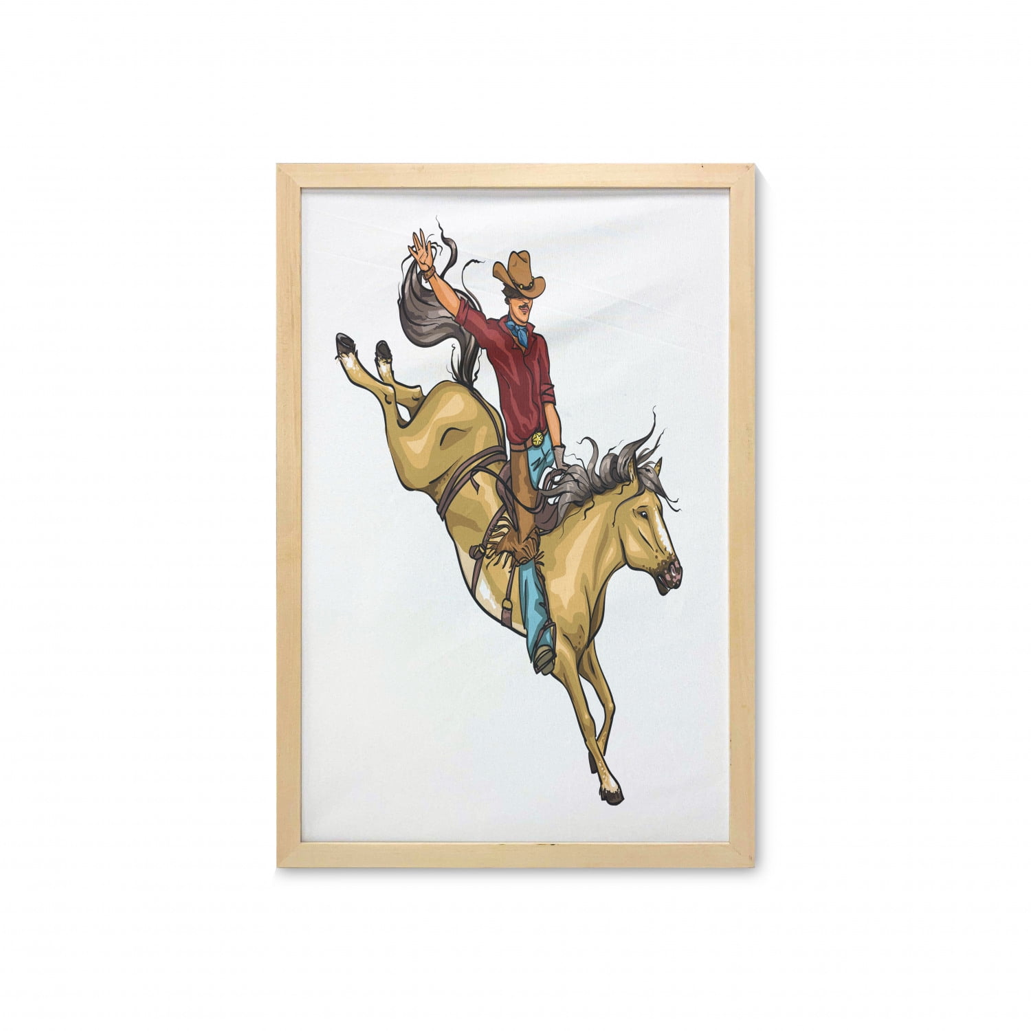 Western Horse Wall Art with Frame, Wild West Illustration of a Rodeo
