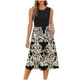 thumbnail image 2 of GaThRRgYP Women's Beach Holiday Sundress Flowy,Fashion Women's Casual Printed Short Sleeved Round Neck Pocket Dress Black L, 2 of 6