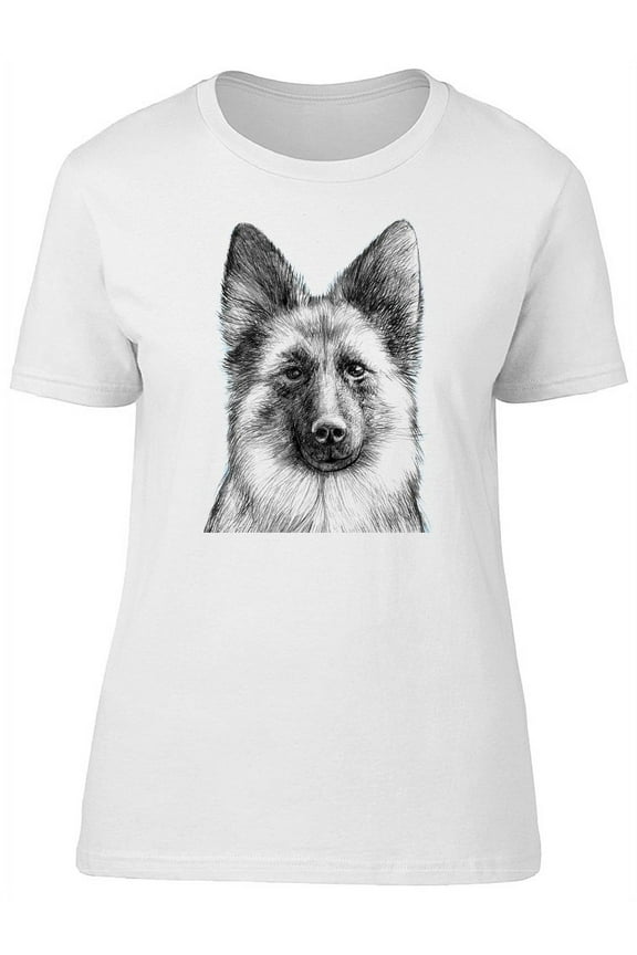 Cute German Shepherd Head Sketch T-Shirt Women -Image by Shutterstock, Female Medium
