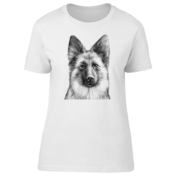 Cute German Shepherd Head Sketch T-Shirt Women -Image by Shutterstock, Female Medium