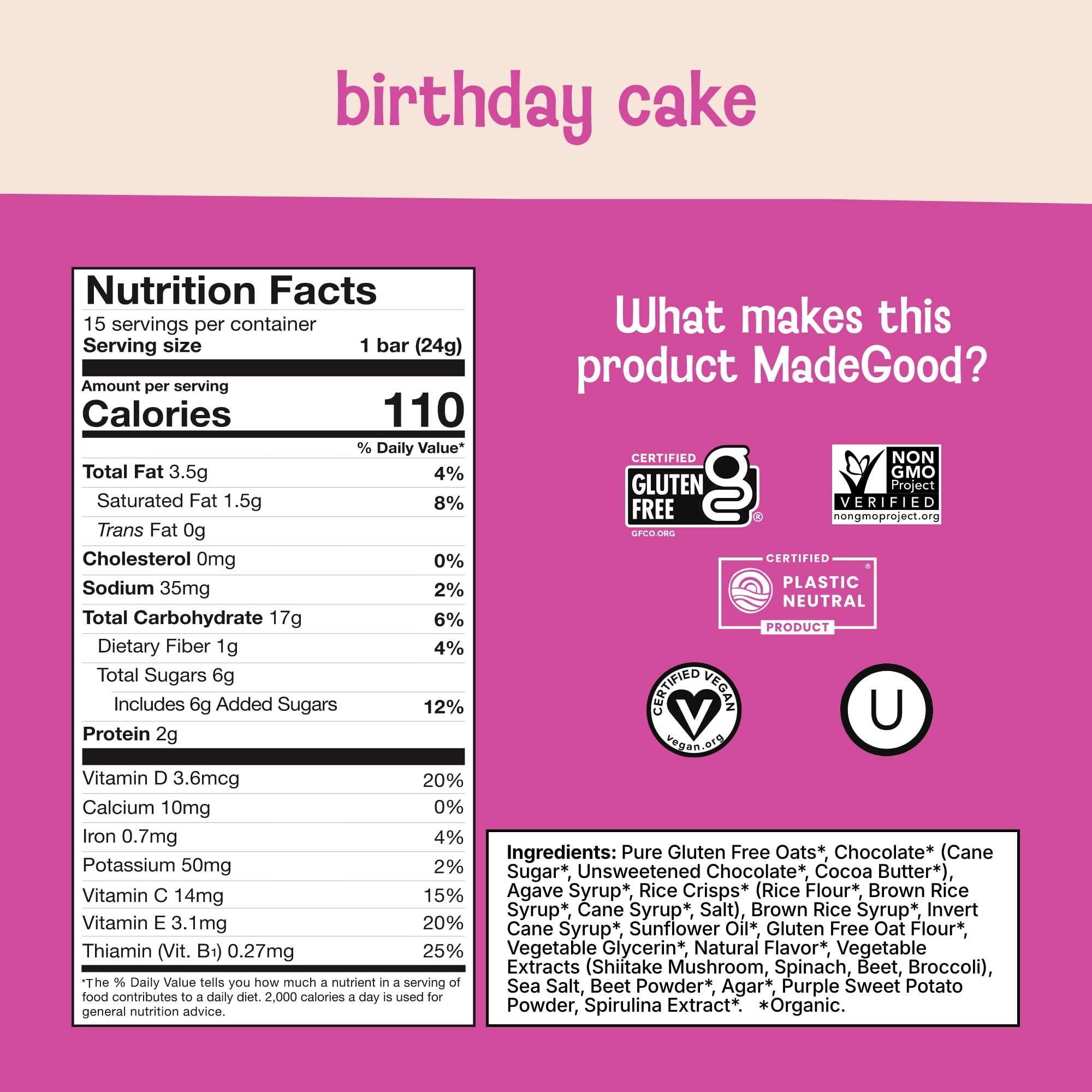(5 pack) MadeGood Chocolate Drizzled Birthday Cake Granola Bars Value Pack 15CT