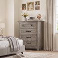 thumbnail image 3 of Dresser for Bedroom, 4-Drawer Chest of Drawers, Wooden Storage Dresser with Large Drawers for Living Room, Gray, 3 of 8