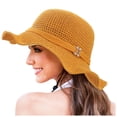 thumbnail image 2 of TIEVOSA Womens Hat Summer Sun Hat Beach Tourism Hat Ruffle Edge Bow Sun Hat（Yellow）, 2 of 5