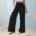 thumbnail image 4 of Pantalones De Pierna Ancha Pantalones holgados de mujer Pantalones casuales de lino de algodón sólido Pantalones femeninos (Negro XL) Cgtredaw para Mujer Negro T S, 4 of 6