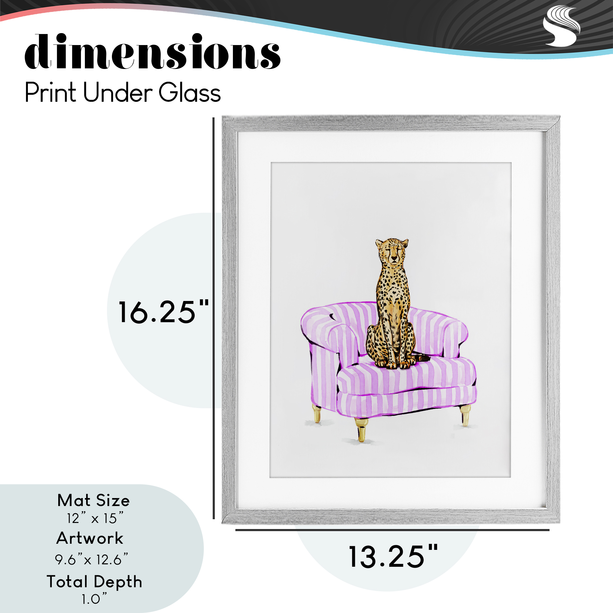 Cheetah on Pink Stripe Chair Gray Framed Print Under Glass, design by Ziwei Li