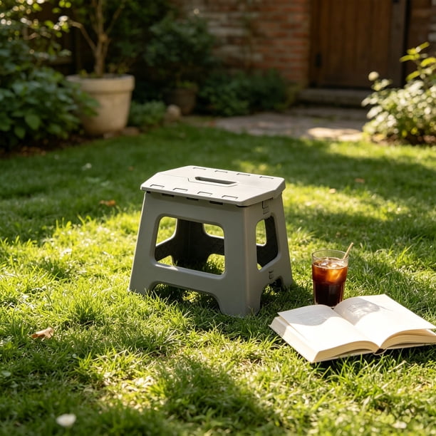 Banco plegable de plástico con superficie antideslizante, ligero y compacto para niños, adultos, hogar, camping y uso exterior.
