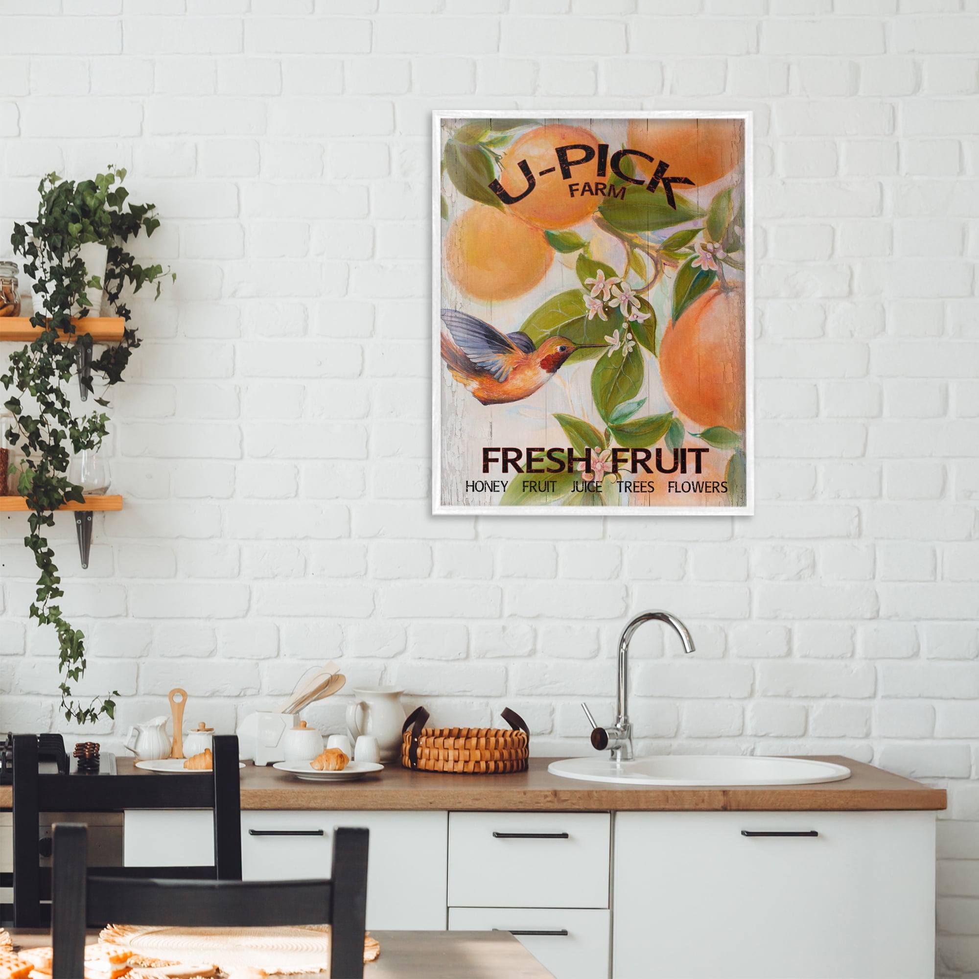 Stupell Industries U-Pick Fresh Fruit Farm White Framed Giclee Art, design by Diannart