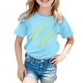 thumbnail image 1 of NINGMENG Hauts et T-Shirts pour Filles, Imprimé Baseball d'Été, Col Rond, Manches Courtes, Chandail Décontracté, Bleu, 5-6 Ans, 1 of 4