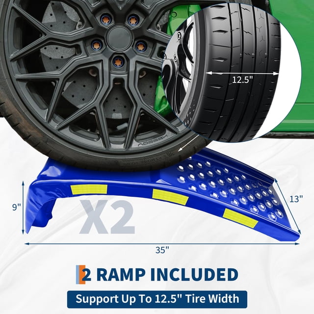 Kojooin Heavy Duty Car Ramps Set, Steel Auto Ramps with Reflective Strips for Vehicle Maintenance and Repairs