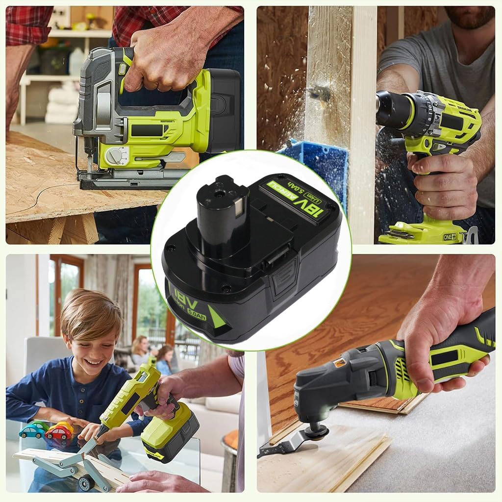 AERDU True 5.0Ah Battery 2-Pack and Charger for Ryobi 18V ONE+, High Capacity Lithium-Ion P108 P117 Kit