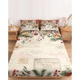 thumbnail image 2 of King Size Fitted Sheet Set - Christmas 3 Piece Bedding Sets 16" Deep Pocket Fitted Sheet with 2 Pillowcases, Xams Tree Winter Poinsettia Pine Cones Red Brushed Microfiber Hotel Luxury Bed Sheets, 2 of 9