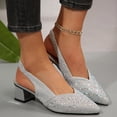 thumbnail image 2 of Dakaela Kitten Heels for Women Rhinestone Closed Pointed Toe Chunky Heeled Sandals Sparkly Slip on Wedding Bride Dress Pumps Shoes Silver 8, 2 of 9
