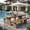 Teak Finish+Brown Wicker, variant on Christopher Knight Home 3-Piece Outdoor Dining Set with Wood Slatted Table and 2 Benches, Rattan Legs, Brown