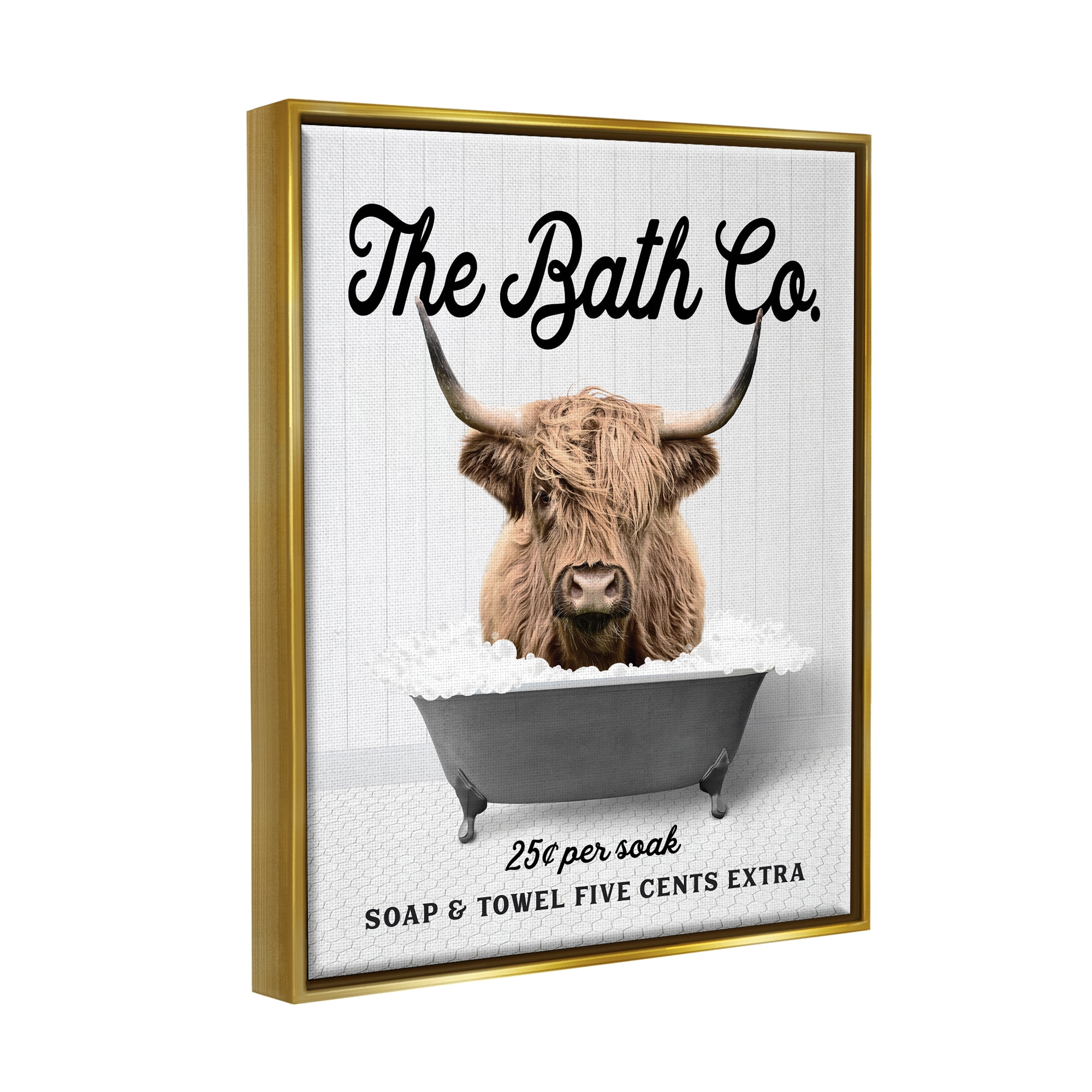 Stupell Industries Bubble Bath Highland Cow Animals & Insects Painting Gold Floater Framed Art Print Wall Art, 25 x 31