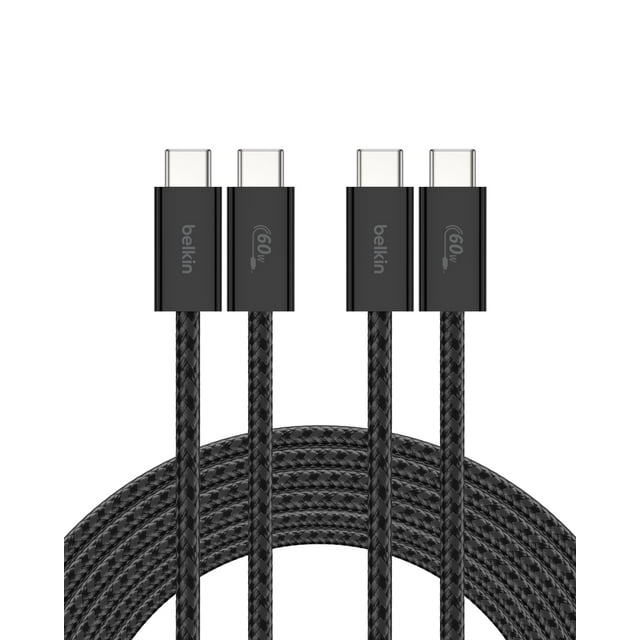 Cable USB C a USB C, paquete de 2 unidades, Belkin, 3 m, 60 W, para iPhone 16, negro