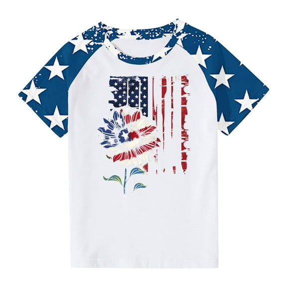 ZACPNCV July 4th Shirts for Kids Boys Girls Flag USA Print Tees Patriotic Casual Short Sleeve Tops Memorial Day Gift T Shirt Blue 4-5 Years