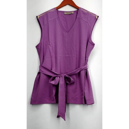 - George Simonton Top L Cap Sleeve Tie Waist w/ Shoulder Zip Detail Purple A265410