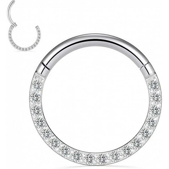 PERITANG Titanium Micro Cubic Zirconia Hinged Nose Hoop Ring Body Jewelry Unisex
