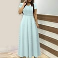 thumbnail image 2 of Summer Dresses for Womens 2025 Plus Size Fashion Solid Color Short Sleeved V-neck Waistband Long Dress Up to 65% off!, 2 of 5
