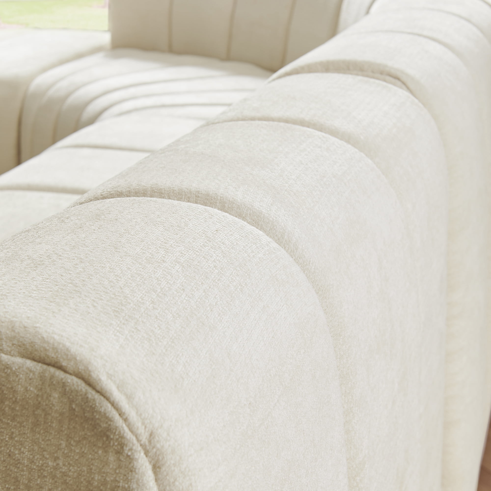 116"W Modern Semi-Curved Modular Sectional Sofa with Movable Ottoman,Vertical Stitched Chenille Cloud Sofa Couch for Living Room,No Assembly Required,Beige