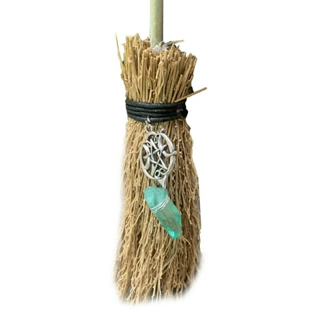 

ZPAQI Mini Broom Straw Witch Brooms with Hanging Crystal Pendant Decor for Halloween