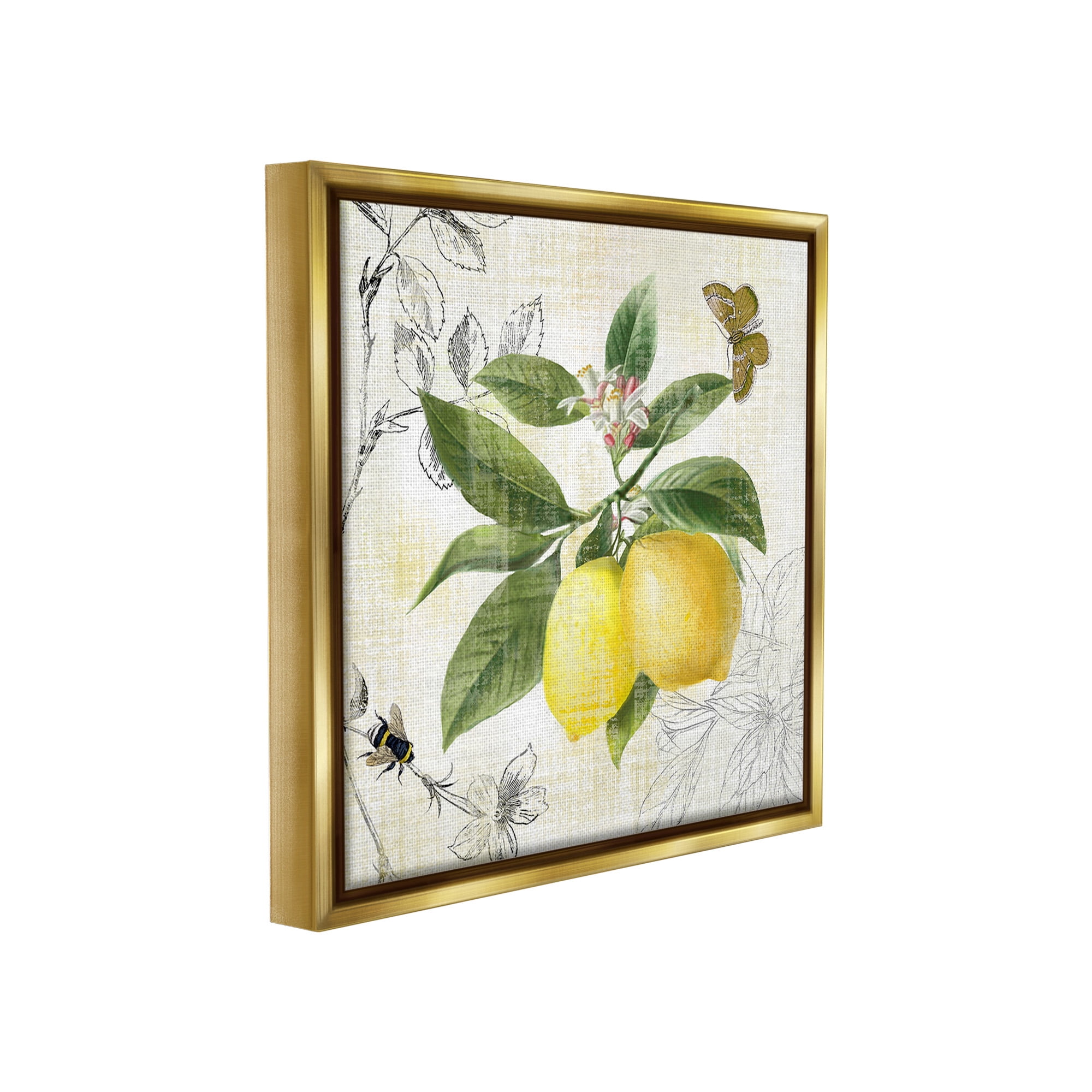 Stupell Industries Vintage Lemon Pattern Food & Beverage Painting Gold Floater Framed Canvas Art Print Wall Art, 18 x 18