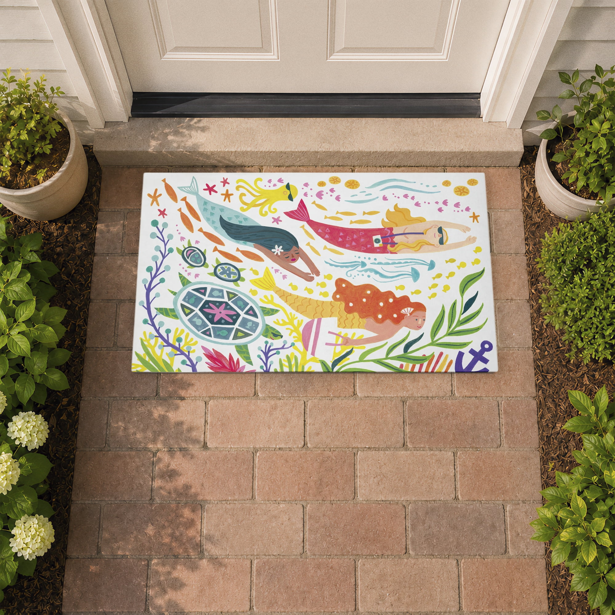 Stupell Industries Swimming Mermaids & Merman Printed Outdoor Door Floor Mat, design by Irene Chan
