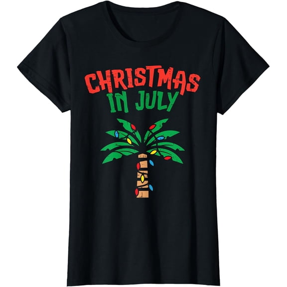 Christmas In July Palm Tree Lights Tropical Summer Christmas T-Shirt