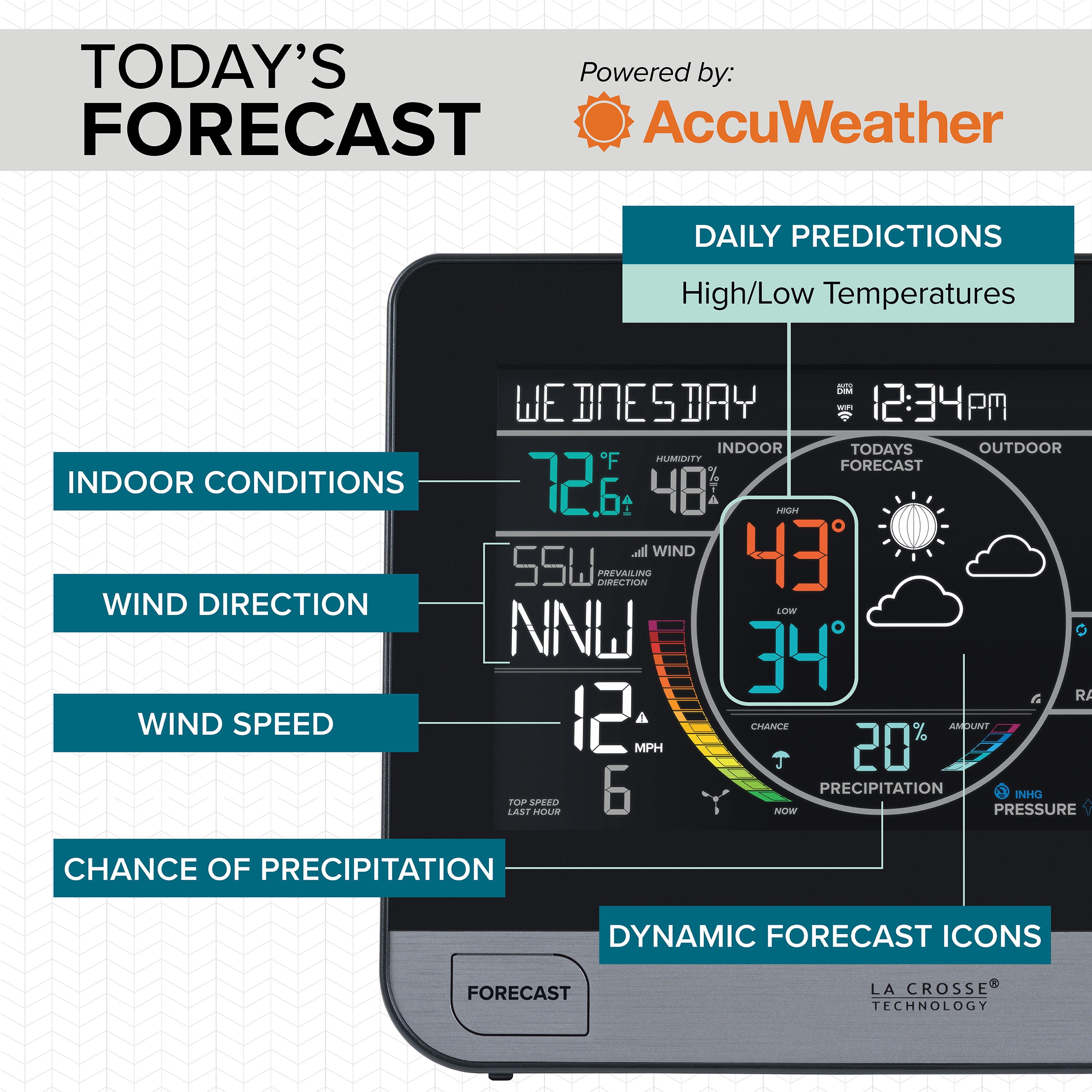 La Crosse Technology Complete Personal Remote Monitoring Wi-Fi Weather Station, Indoor/Outdoor Temperature and Humidity, Rainfall Data, Barometer - Black, V61