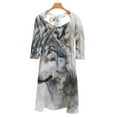 thumbnail image 6 of Watercolor Wolf Portrait Women's 3/4 Sleeve Dresses Elegant A-Line Midi Dress Flare Summer Casual Sundress, 6 of 9
