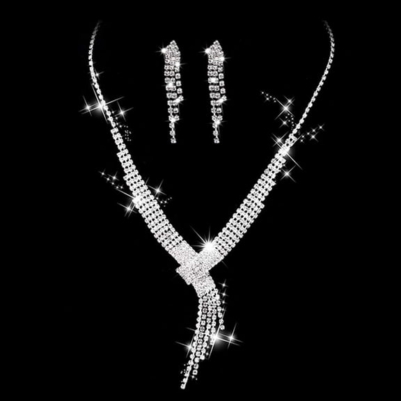 Rhinestone Bridal Necklace and Earring Set Prom Jewelry Sets Silver Wedding Necklace Set for Women and Brides