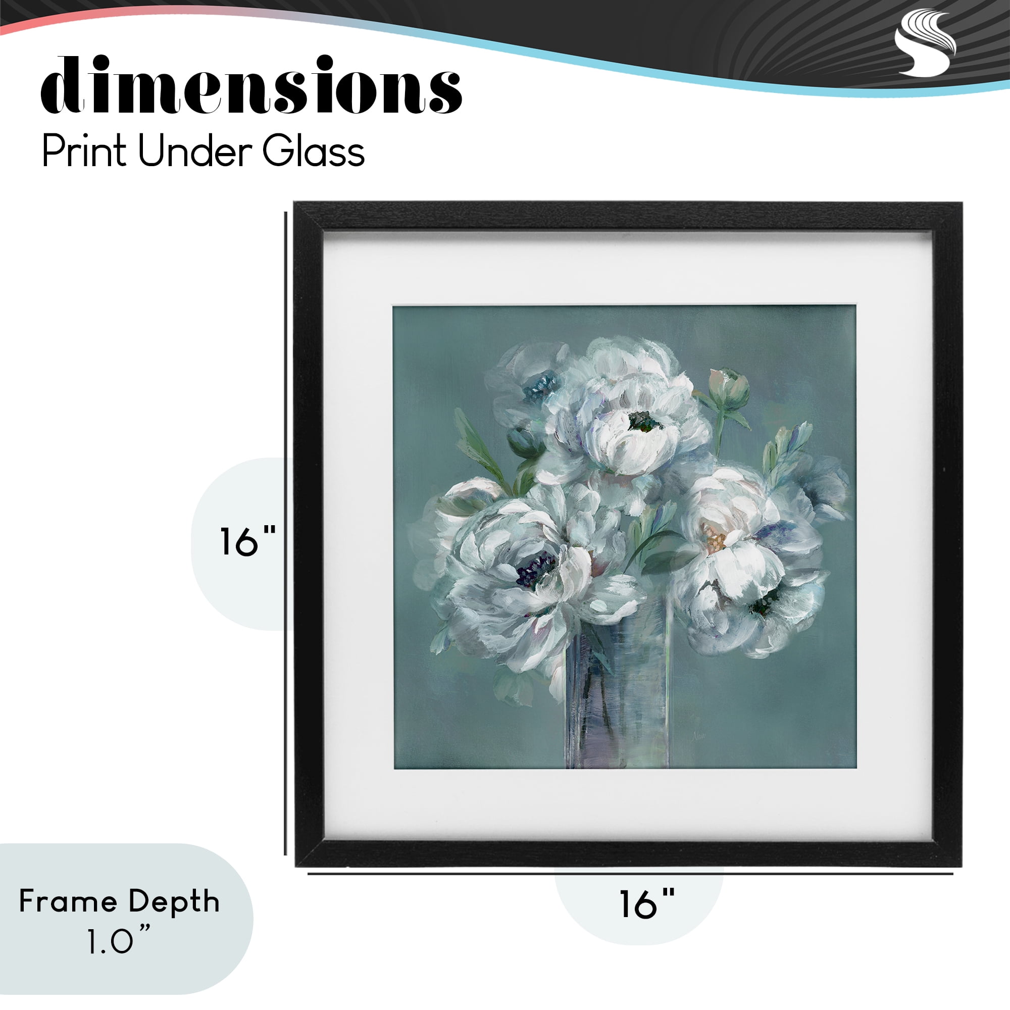 Stupell Industries White Peony Impression in Vase Black Framed Print Under Glass, design by Nan