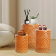 thumbnail image 4 of Set of 3 Outdoor Side Table,Househeld Metal Frame Openwork Pattern Accent Table,Freestanding Modern Cylindrical End Table for Gardens, Balconies, Bedrooms, Living Rooms, (Black), 4 of 20