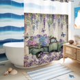 thumbnail image 5 of No Hook Shower Curtain, Purple Flowers Shower Curtains for Bathroom with See Through Top Window, Vintage Weeping Spring Floral Truck Butterfly Retro Waterproof Bath Curtain Extra Long 72"x96", 5 of 9