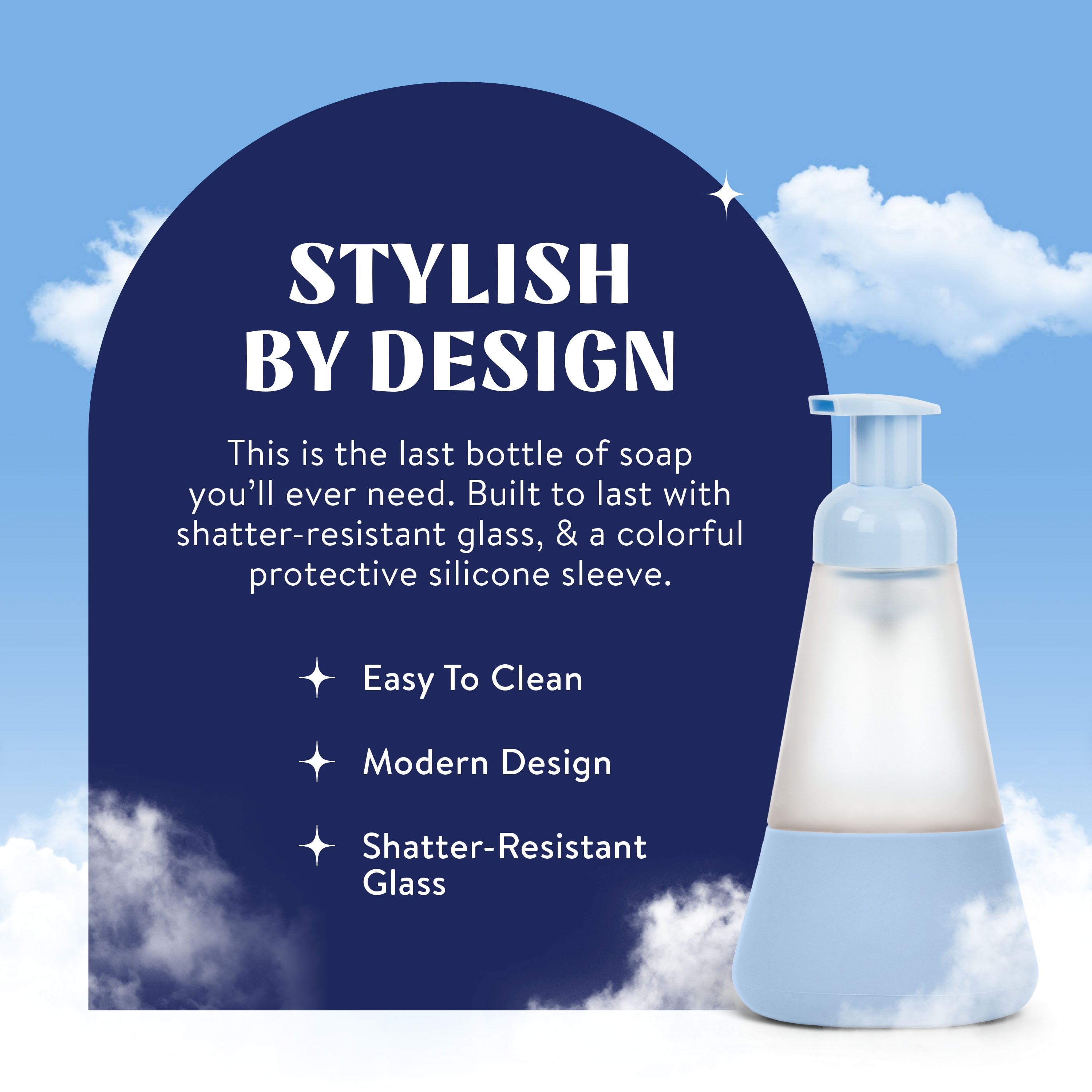 Cleancult Foaming Hand Soap Glass Dispenser, Shatter Resistant, Periwinkle Blue, 2 Pack, 12 oz